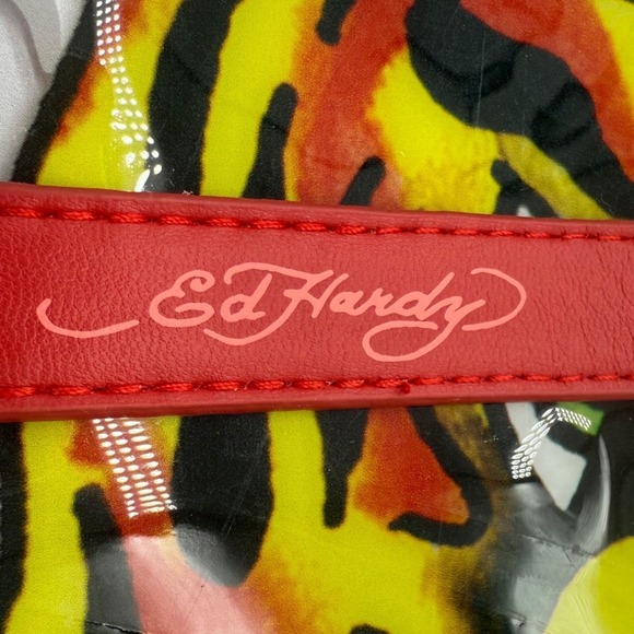 Ed Hardy Tiger Rose Clear PVC Tote‎ Bag Handbag with Red Trim and Pouch $159 - Picture 10 of 14